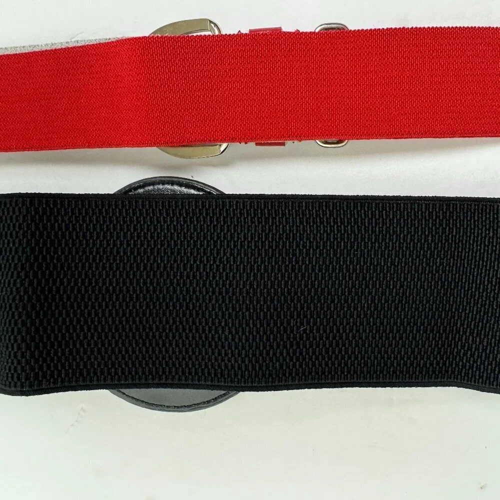 Vintage Elastic Stretch Belt Set of 2 Black and Red